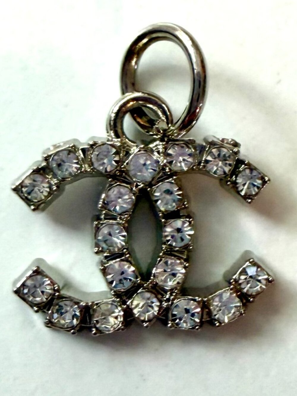 Silver Chanel Crystal CC Zipper Pull Charm